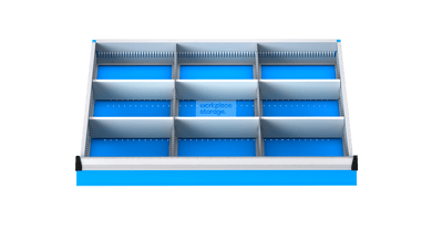 9 Compartment Adjustable Metal Divider Kit for 150mm High Drawer Face Workplace Storage 150mm High Drawer Face Divider Kits