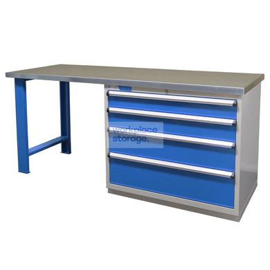 Drawer Workstation (4 drawer) - Galvanised Workbench Workplace Storage Industrial Desk Workstation Benches