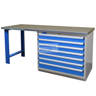 Drawer Workstation (7 drawer)- Galvanised Workbench Workplace Storage Industrial Desk Workstation Benches