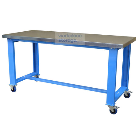 Workbench on Castors - Galvanized worktop Workplace Storage Mobile Workbenches