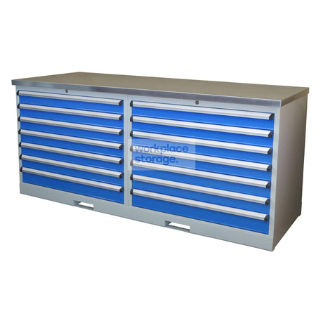 Workstation 7 Drawer Double - Galvanized Workbench Workplace Storage Industrial Workbenches with Drawers